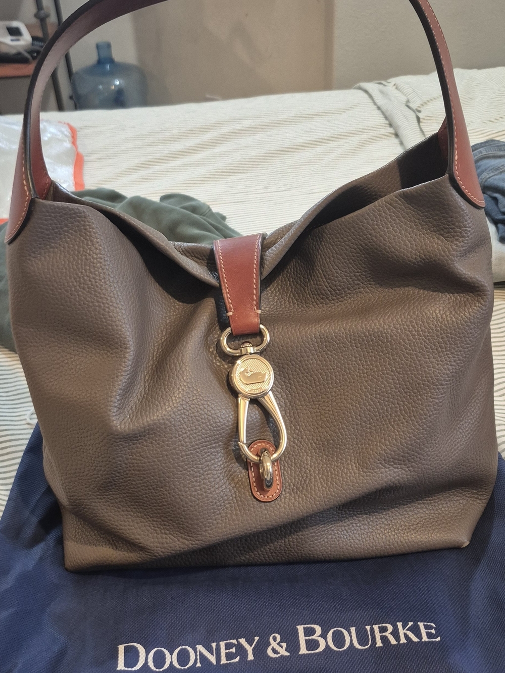 Dooney & Bourke Brown Leather Hobo Bag with Tan Trim
